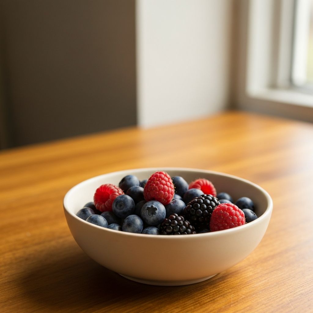 Fresh mixed berries including blueberries and raspberries