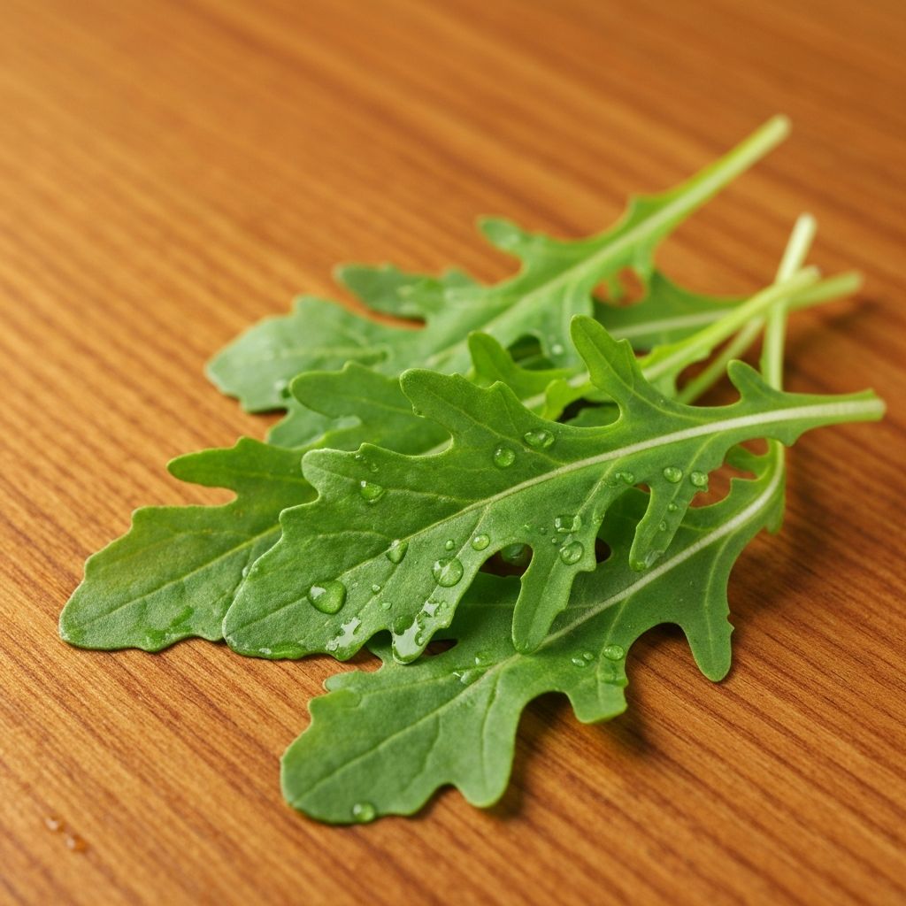 Fresh green arugula leaves with water droplets